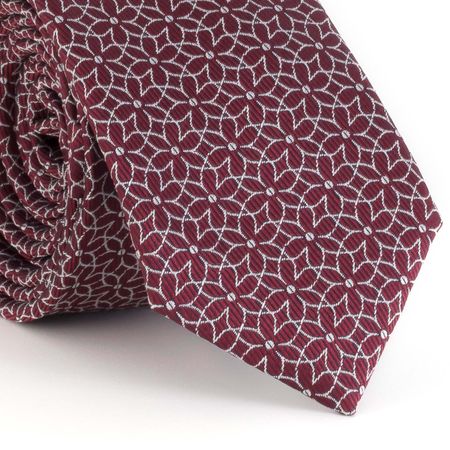 gravata-slim-com-desenho-geometrico-floral-em-poliester-vinho