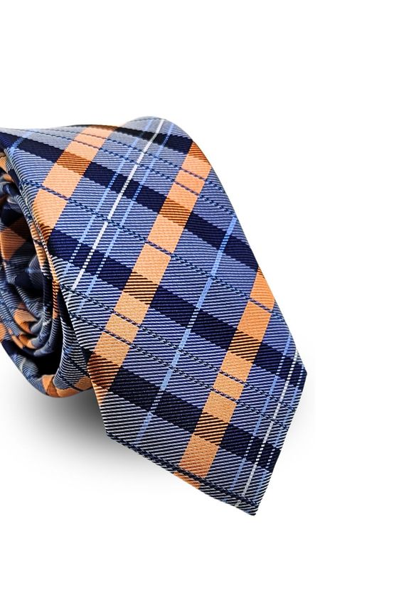 Gravata-Slim-Jacquard-Poliester-Pierre-Cardin--Xadrez-Azul-e-Laranja